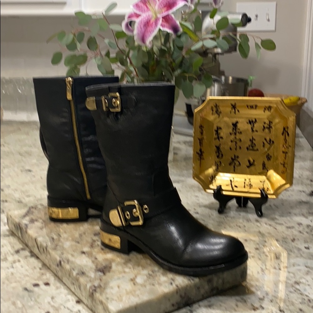 Vince Camuto Winchell Mid-Calf Leather Moto Boot